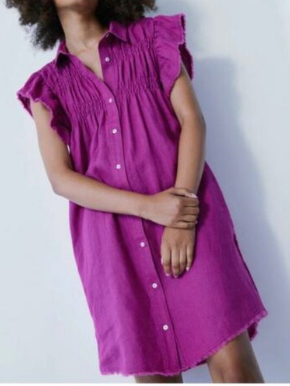 Large Fuscia MELISSA NEPTON 100% Linen Shift in Deep Pink